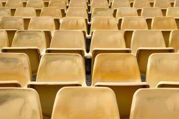 Fototapeta premium Close-up taken of empty blue stadium seats with no people around. Beautiful simple AI generated image in 4K, unique.