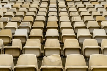 Naklejka premium Empty snow-covered stands of the stadium. Beautiful simple AI generated image in 4K, unique.
