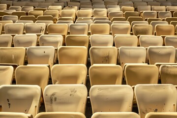 Fototapeta premium Empty stands and seats for fans and fans in the open-air stadium. Lack of fans during the pandemic.. Beautiful simple AI generated image in 4K, unique.