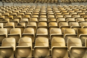 Empty snow-covered stands of the stadium. Beautiful simple AI generated image in 4K, unique.
