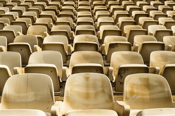 Obraz premium Empty stands and seats for fans and fans in the open-air stadium. Lack of fans during the pandemic.. Beautiful simple AI generated image in 4K, unique.