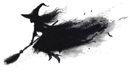 Halloween Witch on a Broomstick, Spooky and Magical Flying Sorceress, Iconic Halloween Figure for Festive Decor, png file, isolated on white