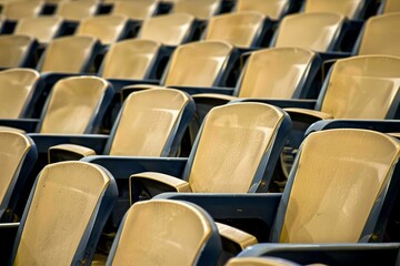 Naklejka premium Empty stands and seats for fans and fans in the open-air stadium. Lack of fans during the pandemic.. Beautiful simple AI generated image in 4K, unique.