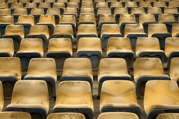 Fototapeta premium Empty stands and seats for fans and fans in the open-air stadium. Lack of fans during the pandemic.. Beautiful simple AI generated image in 4K, unique.