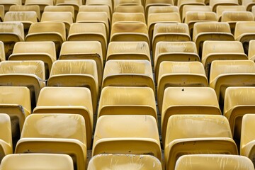 Naklejka premium Empty snow-covered stands of the stadium. Beautiful simple AI generated image in 4K, unique.
