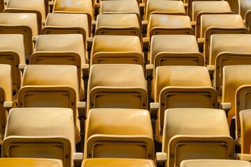 Naklejka premium Empty stands and seats for fans and fans in the open-air stadium. Lack of fans during the pandemic.. Beautiful simple AI generated image in 4K, unique.