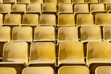 Naklejka premium Empty stands and seats for fans and fans in the open-air stadium. Lack of fans during the pandemic.. Beautiful simple AI generated image in 4K, unique.
