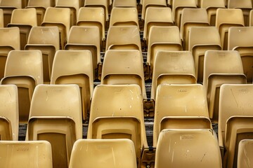 Obraz premium Empty stands and seats for fans and fans in the open-air stadium. Lack of fans during the pandemic.. Beautiful simple AI generated image in 4K, unique.
