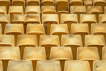Obraz premium Empty snow-covered stands of the stadium. Beautiful simple AI generated image in 4K, unique.