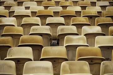 Naklejka premium Empty stands and seats for fans and fans in the open-air stadium. Lack of fans during the pandemic.. Beautiful simple AI generated image in 4K, unique.