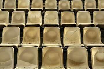 Naklejka premium Empty stands and seats for fans and fans in the open-air stadium. Lack of fans during the pandemic.. Beautiful simple AI generated image in 4K, unique.