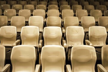 Fototapeta premium Empty stands and seats for fans and fans in the open-air stadium. Lack of fans during the pandemic.. Beautiful simple AI generated image in 4K, unique.