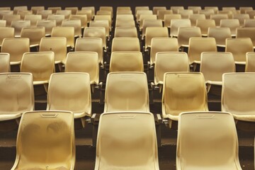 Obraz premium Empty snow-covered stands of the stadium. Beautiful simple AI generated image in 4K, unique.