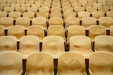 Fototapeta premium Empty stands and seats for fans and fans in the open-air stadium. Lack of fans during the pandemic.. Beautiful simple AI generated image in 4K, unique.