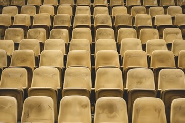 Naklejka premium Close-up taken of empty blue stadium seats with no people around. Beautiful simple AI generated image in 4K, unique.
