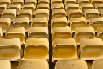 Naklejka premium Empty stands and seats for fans and fans in the open-air stadium. Lack of fans during the pandemic.. Beautiful simple AI generated image in 4K, unique.