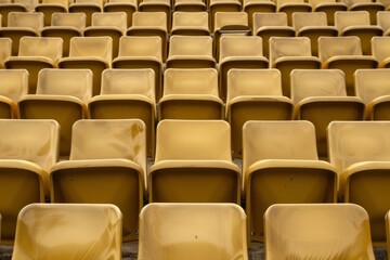 Naklejka premium Empty stands and seats for fans and fans in the open-air stadium. Lack of fans during the pandemic.. Beautiful simple AI generated image in 4K, unique.