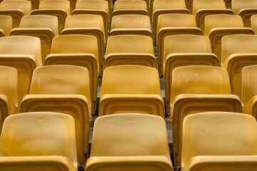 Naklejka premium Empty stands and seats for fans and fans in the open-air stadium. Lack of fans during the pandemic.. Beautiful simple AI generated image in 4K, unique.