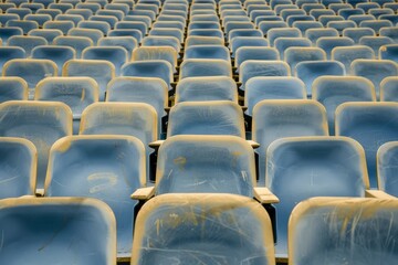 Fototapeta premium Empty stands and seats for fans and fans in the open-air stadium. Lack of fans during the pandemic.. Beautiful simple AI generated image in 4K, unique.