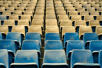 Obraz premium Empty stands and seats for fans and fans in the open-air stadium. Lack of fans during the pandemic.. Beautiful simple AI generated image in 4K, unique.