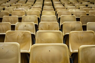 Naklejka premium Empty stands and seats for fans and fans in the open-air stadium. Lack of fans during the pandemic.. Beautiful simple AI generated image in 4K, unique.