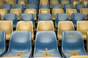 Fototapeta premium Empty stands and seats for fans and fans in the open-air stadium. Lack of fans during the pandemic.. Beautiful simple AI generated image in 4K, unique.