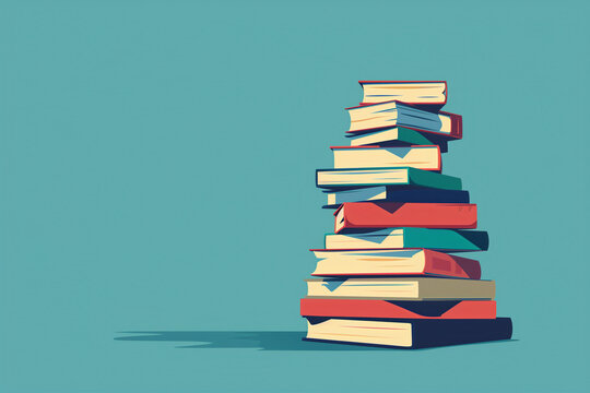 Pile of books flat vector illustration with color background, cartoon style, high resolution