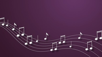 Moving musical notes against purple background