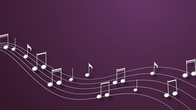 Moving musical notes against purple background