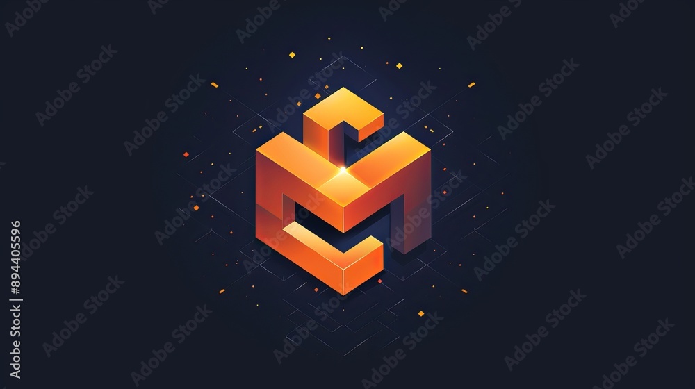 Wall mural abstract orange cube logo on dark background