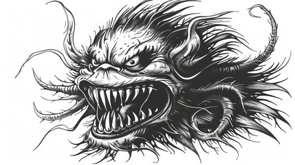 Obraz premium Black And White Dragon Head Illustration