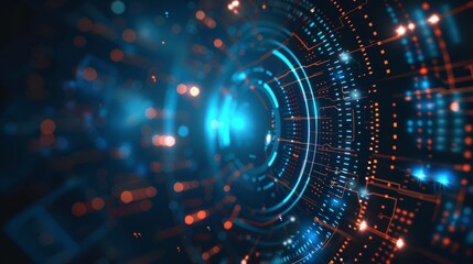 Obraz premium Immerse in abstract futuristic world with vibrant digital circuit elements and intricate data connections