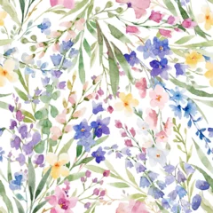 Gardinen Blumen Muster  Beautiful vector floral seamless pattern with watercolor hand drawn flowers. Stock background design print.  © zenina