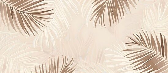 Obraz premium A seamless pattern with delicate white lines, creating an elegant outline of palm leaves on a pale beige background. Their gentle curves add movement and fluidity to the design. Artwork, a digital ill