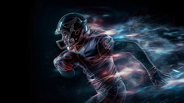 Neon Abstract Football Player in Motion for Futuristic Sports Illustrations