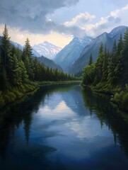 A river backdrop reflecting climate influences highlights how changing weather patterns and environmental conditions impact the river's appearance and surroundings.