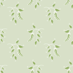 Naklejka premium Pattern with branch of Pea pods , on green pastel background. Vector illustration