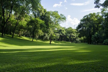 Obraz premium Forest hills within a picturesque park depict a serene landscape where lush forested hills blend harmoniously with the park's natural beauty.