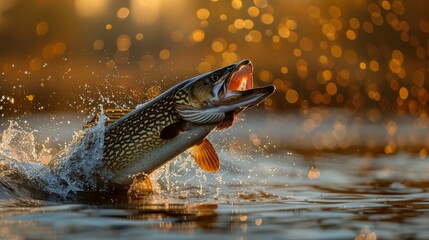 big fish jumping out of the water against the backdrop of nature