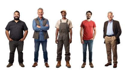 Set of casual men, dudes isolated on transparent white background