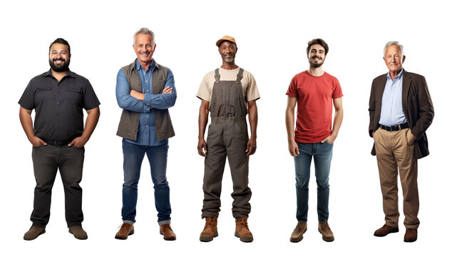 Set of casual men, dudes isolated on transparent white background