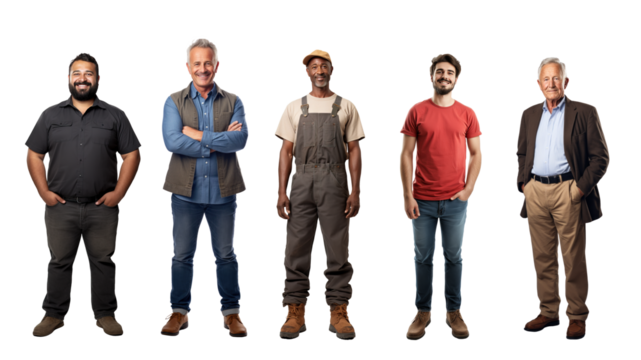 Set of casual men, dudes isolated on transparent white background