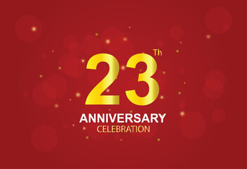 23th Anniversary logo design with golden ring and red ribbon for anniversary celebration event. Logo Vector Template Illustration