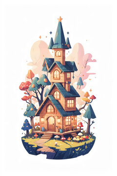 recommend clip art: Vector clipart of a whimsical fairy village with tiny houses, mushrooms, and fairies, magical and vibrant colors