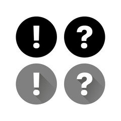 Exclamation mark and question mark set icons. Silhouette and flat styles. Vector icons.