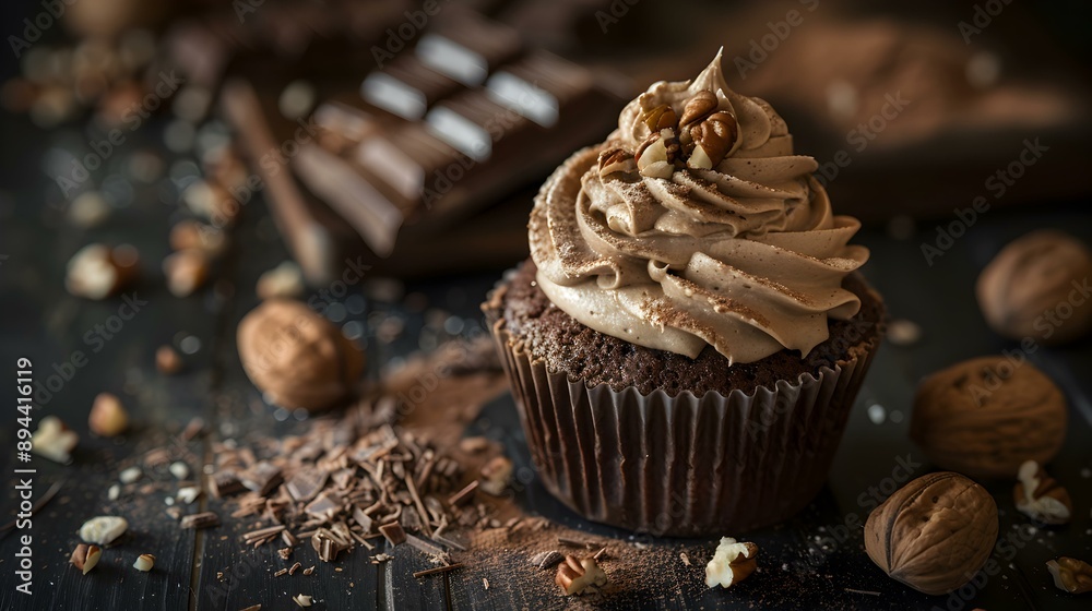 Wall mural Cupcake with frosting and pieces of nuts image