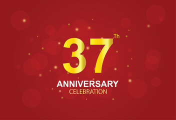 37 years anniversary logotype with linked number golden color isolated on red background for celebration event