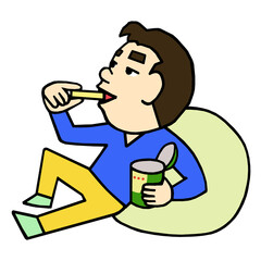 お菓子を食べる人　イラスト