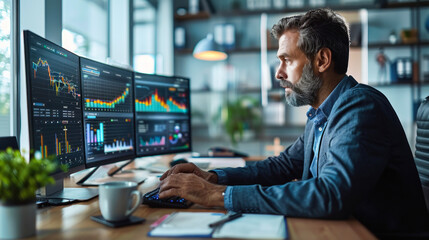 Fototapeta premium Professional diligently working on financial data analysis.