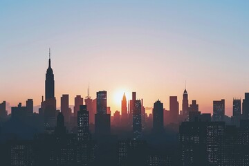 Naklejka premium ai generative Shadows of tall metropolitan city buildings at sunset, illustration